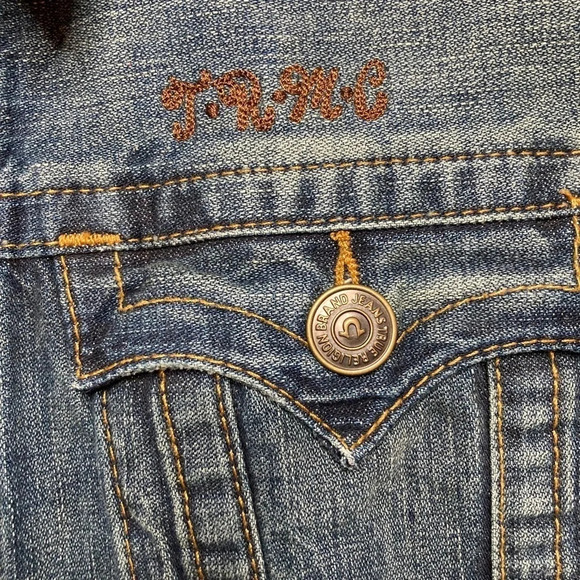 True Religion Vintage Danny Slim Fit Denim Jacket W/ Leather Embroidery Sz: XL - Picture 4 of 16